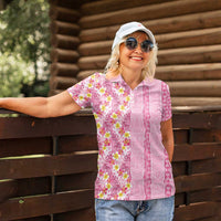 Pastel Magenta Aloha Hawaii Tiki Women Polo Shirt Tropical Plumeria - Seamless Style LT14 - Polynesian Pride