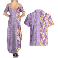 Lush Lilac Aloha Hawaii Tiki Couples Matching Summer Maxi Dress and Hawaiian Shirt Tropical Plumeria - Seamless Style
