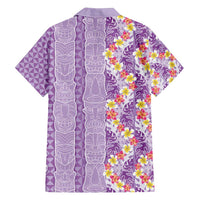 Lush Lilac Aloha Hawaii Tiki Family Matching Puletasi and Hawaiian Shirt Tropical Plumeria - Seamless Style