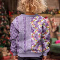 Lush Lilac Aloha Hawaii Tiki Kid Ugly Christmas Sweater Tropical Plumeria - Seamless Style