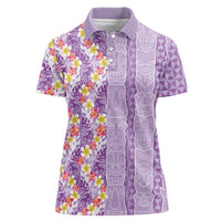 Lush Lilac Aloha Hawaii Tiki Women Polo Shirt Tropical Plumeria - Seamless Style LT14 Female Purple - Polynesian Pride