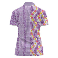 Lush Lilac Aloha Hawaii Tiki Women Polo Shirt Tropical Plumeria - Seamless Style LT14 - Polynesian Pride