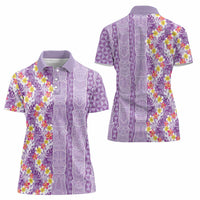 Lush Lilac Aloha Hawaii Tiki Women Polo Shirt Tropical Plumeria - Seamless Style LT14 - Polynesian Pride