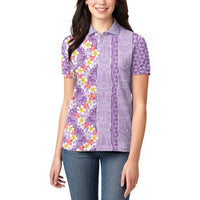Lush Lilac Aloha Hawaii Tiki Women Polo Shirt Tropical Plumeria - Seamless Style LT14 - Polynesian Pride