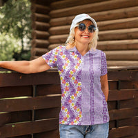 Lush Lilac Aloha Hawaii Tiki Women Polo Shirt Tropical Plumeria - Seamless Style LT14 - Polynesian Pride