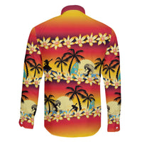 Tropical Islands Sunset Hawaii Family Matching Off The Shoulder Long Sleeve Dress and Hawaiian Shirt Go Surfing With Hula Girl - Summer Vibes