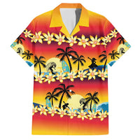 Tropical Islands Sunset Hawaii Family Matching Off Shoulder Short Dress and Hawaiian Shirt Go Surfing With Hula Girl - Summer Vibes