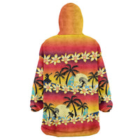 Tropical Islands Sunset Hawaii Wearable Blanket Hoodie Go Surfing With Hula Girl - Summer Vibes