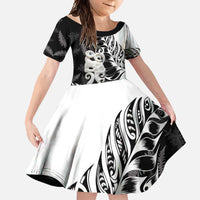 Aotearoa Manaia NZ Maori Silver Fern Family Matching Short Sleeve Bodycon Dress and Hawaiian Shirt