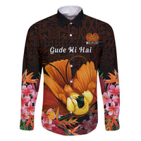 Gude Hi Hai Papua New Guinea Family Matching Off Shoulder Long Sleeve Dress and Hawaiian Shirt Motuan PNG Raggiana Bird of Paradise Tropical Vibes LT14 Dad's Shirt - Long Sleeve Black - Polynesian Pride