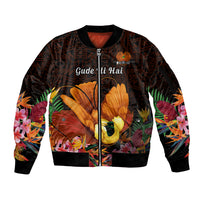 Gude Hi Hai Papua New Guinea Sleeve Zip Bomber Jacket Motuan PNG Raggiana Bird of Paradise Tropical Vibes LT14 Unisex Black - Polynesian Pride
