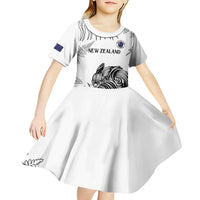 Custom New Zealand Kiwi Football Kid Short Sleeve Dress Aotearoa Silver Fern