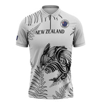 Custom New Zealand Kiwi Football Zipper Polo Shirt Aotearoa Silver Fern - Polynesian Pride