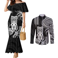 Hawaii Ku God Couples Matching Mermaid Dress and Long Sleeve Button Shirt Kakau Mix Polynesian Tattoo