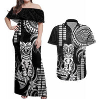 Hawaii Ku God Couples Matching Off Shoulder Maxi Dress and Hawaiian Shirt Kakau Mix Polynesian Tattoo