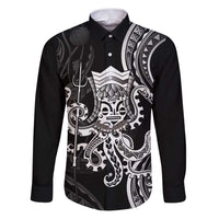 Black Hawaii Kanaloa God Family Matching Puletasi and Hawaiian Shirt Hawaiian Octopus LT14 Dad's Shirt - Long Sleeve Black - Polynesian Pride