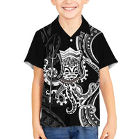 Black Hawaii Kanaloa God Family Matching Puletasi and Hawaiian Shirt Hawaiian Octopus LT14 Son's Shirt Black - Polynesian Pride