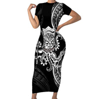 Black Hawaii Kanaloa God Family Matching Short Sleeve Bodycon Dress and Hawaiian Shirt Hawaiian Octopus