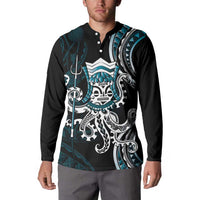Turquoise Hawaii Kanaloa God Button Sweatshirt Hawaiian Octopus LT14 - Polynesian Pride