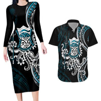 Turquoise Hawaii Kanaloa God Couples Matching Long Sleeve Bodycon Dress and Hawaiian Shirt Hawaiian Octopus