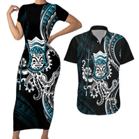 Turquoise Hawaii Kanaloa God Couples Matching Short Sleeve Bodycon Dress and Hawaiian Shirt Hawaiian Octopus