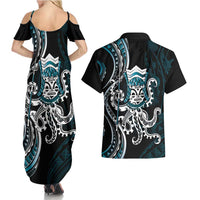 Turquoise Hawaii Kanaloa God Couples Matching Summer Maxi Dress and Hawaiian Shirt Hawaiian Octopus