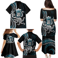 Turquoise Hawaii Kanaloa God Family Matching Puletasi and Hawaiian Shirt Hawaiian Octopus