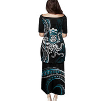 Turquoise Hawaii Kanaloa God Family Matching Puletasi and Hawaiian Shirt Hawaiian Octopus