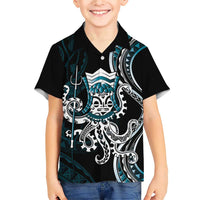 Turquoise Hawaii Kanaloa God Family Matching Short Sleeve Bodycon Dress and Hawaiian Shirt Hawaiian Octopus