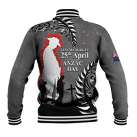 New Zealand ANZAC Day Baseball Jacket 25th April Silver Fern With Poppy