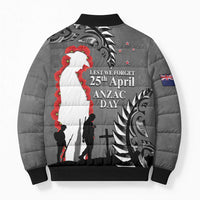 New Zealand ANZAC Day Bomber Puffer Jacket 25th April Silver Fern With Poppy - Polynesian Pride