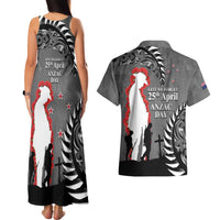 New Zealand ANZAC Day Couples Matching Tank Maxi Dress and Hawaiian Shirt 25th April Silver Fern With Poppy