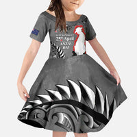 New Zealand ANZAC Day Family Matching Long Sleeve Bodycon Dress and Hawaiian Shirt 25th April Silver Fern With Poppy