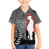 New Zealand ANZAC Day Family Matching Long Sleeve Bodycon Dress and Hawaiian Shirt 25th April Silver Fern With Poppy