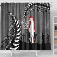 New Zealand ANZAC Day Shower Curtain 25th April Silver Fern With Poppy