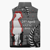New Zealand ANZAC Day Sleeveless Puffer Jacket 25th April Silver Fern With Poppy - Polynesian Pride