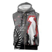 New Zealand ANZAC Day Sleeveless Zip Hoodie 25th April Silver Fern With Poppy - Polynesian Pride
