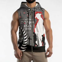 New Zealand ANZAC Day Sleeveless Zip Hoodie 25th April Silver Fern With Poppy - Polynesian Pride