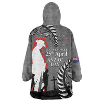 New Zealand ANZAC Day Wearable Blanket Hoodie 25th April Silver Fern With Poppy