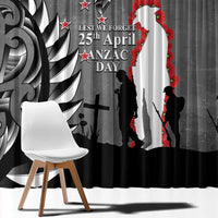 New Zealand ANZAC Day Window Curtain 25th April Silver Fern With Poppy
