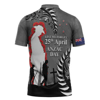 New Zealand ANZAC Day Zipper Polo Shirt 25th April Silver Fern With Poppy - Polynesian Pride