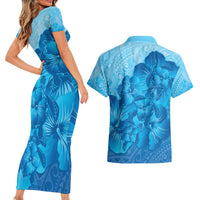 Aloha Hawaii Molokai Island Couples Matching Short Sleeve Bodycon Dress and Hawaiian Shirt Hibiscus Tribal Honu Hawaiian Tattoo