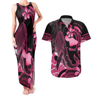 Aloha Hawaii Maui Couples Matching Tank Maxi Dress and Hawaiian Shirt Valley Isle Humpback Whale Black