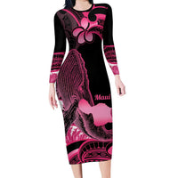 Aloha Hawaii Maui Long Sleeve Bodycon Dress Valley Isle Humpback Whale Black