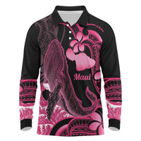 Aloha Hawaii Maui Long Sleeve Polo Shirt Valley Isle Humpback Whale Black LT14 Black - Polynesian Pride