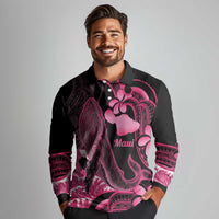 Aloha Hawaii Maui Long Sleeve Polo Shirt Valley Isle Humpback Whale Black LT14 - Polynesian Pride