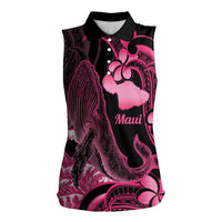 Aloha Hawaii Maui Women Sleeveless Polo Shirt Valley Isle Humpback Whale Black LT14 Female Black - Polynesian Pride