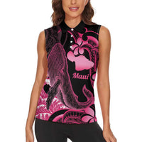Aloha Hawaii Maui Women Sleeveless Polo Shirt Valley Isle Humpback Whale Black LT14 - Polynesian Pride