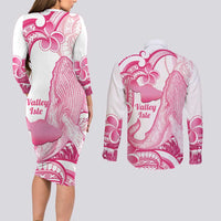 Aloha Hawaii Maui Couples Matching Long Sleeve Bodycon Dress and Long Sleeve Button Shirt Valley Isle Humpback Whale White