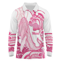 Aloha Hawaii Maui Long Sleeve Polo Shirt Valley Isle Humpback Whale White LT14 White - Polynesian Pride